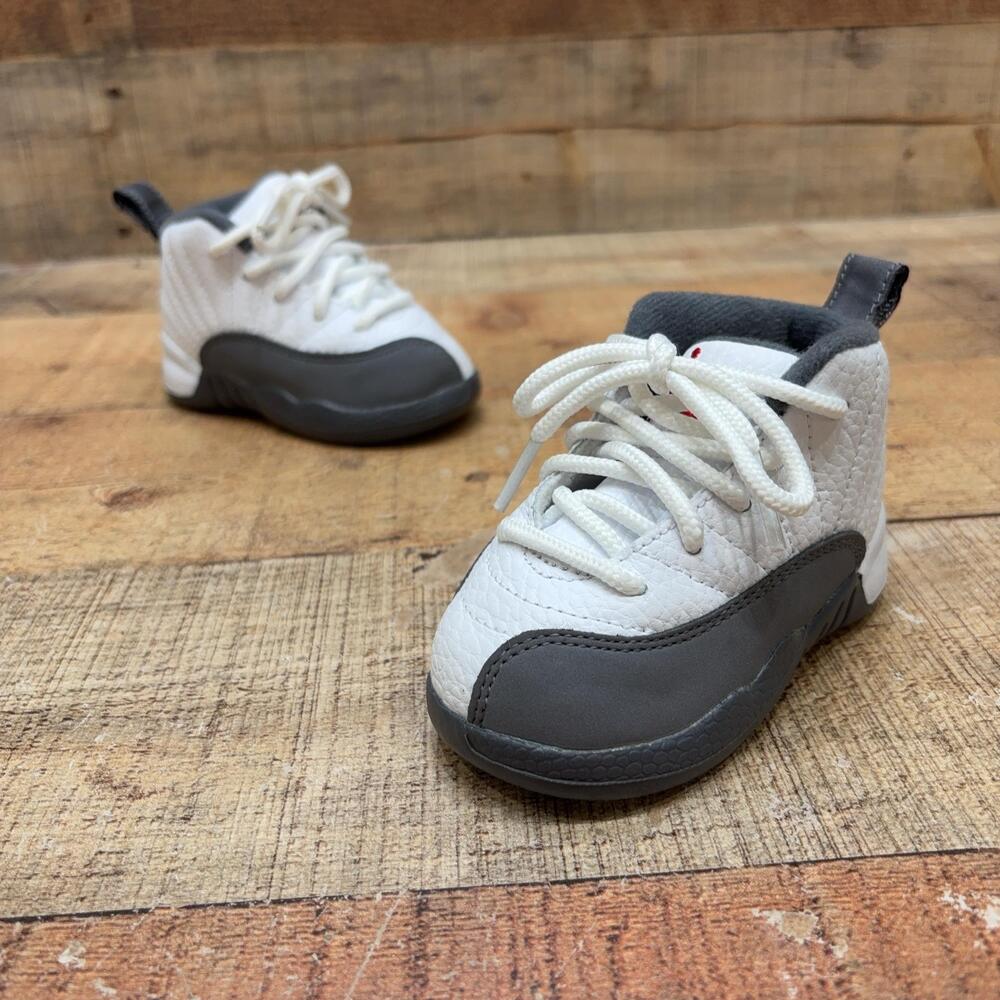 Jordan 12 Retro Shoes Kids Size 4C 19.5 White Gray High Top Basketball Sneaker